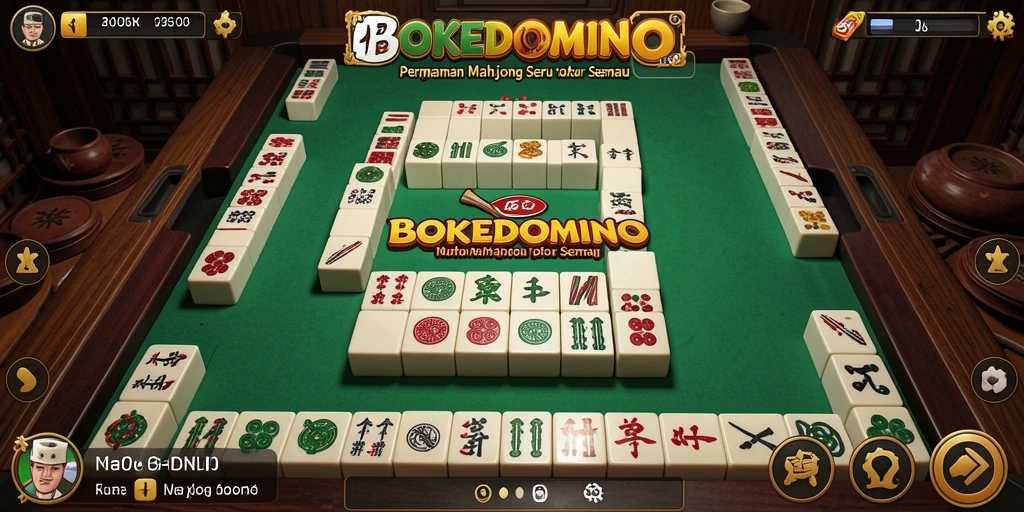 Tangkapan layar dari gameplay BOKEDOMINO yang menampilkan suasana permainan Mahjong.